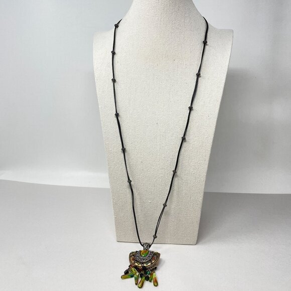 Chicos Boho Statement Necklace Beads Colorful Accents‎ Black Cord - Picture 2 of 7